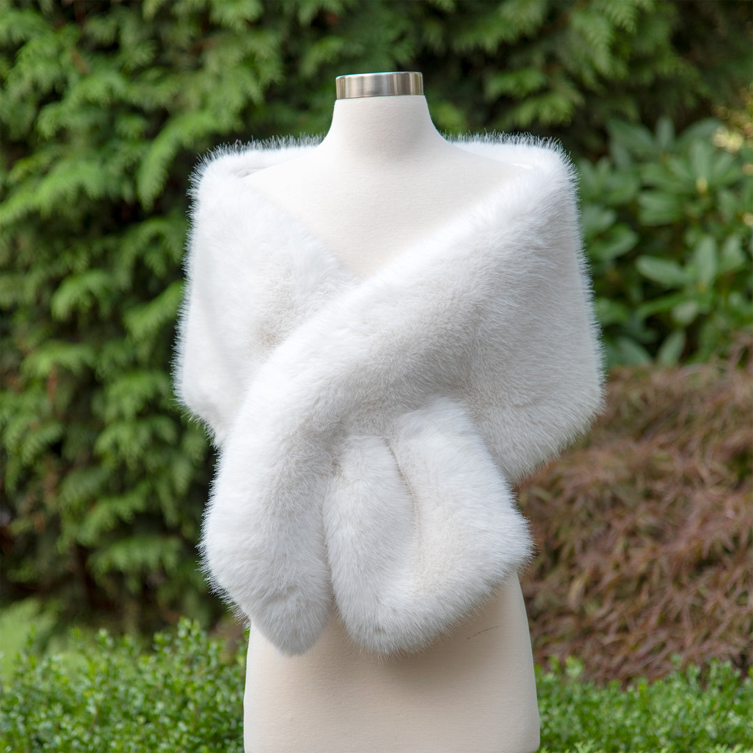 Light ivory faux fur wrap bridal shawl wedding cape