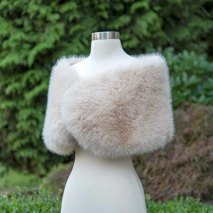Light beige faux fur shawl bridal wrap wedding cape