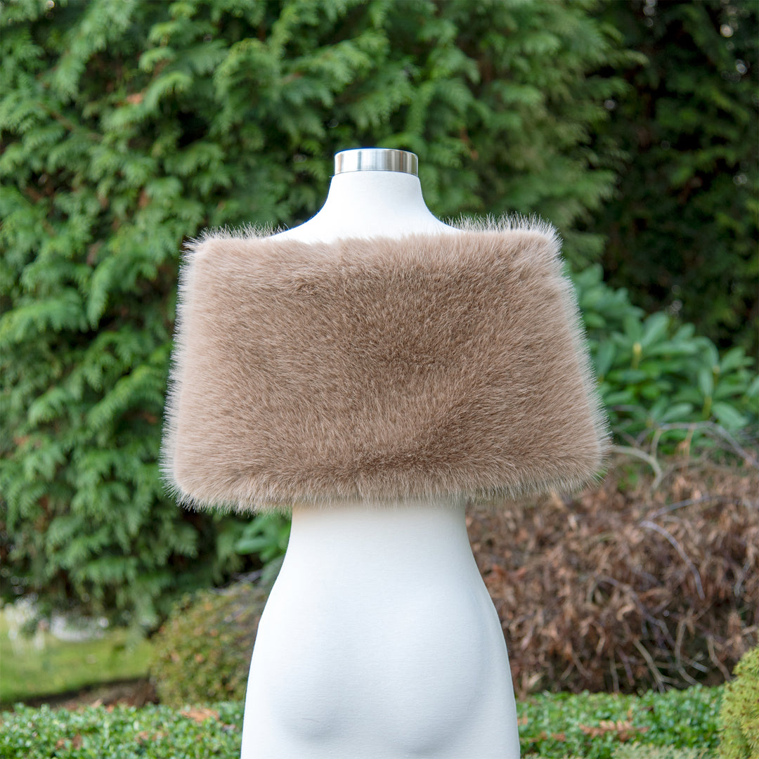 Honey brown faux fur shawl bridal wrap wedding cape