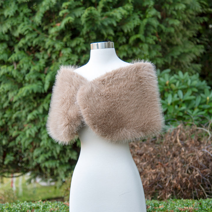 Honey brown faux fur shawl bridal wrap wedding cape