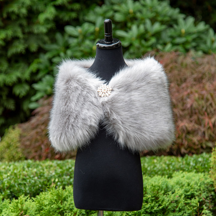 Flower girl gray faux fur wrap