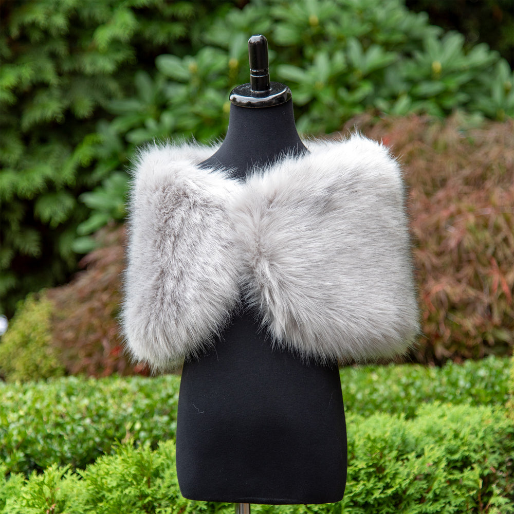 Flower girl gray faux fur wrap