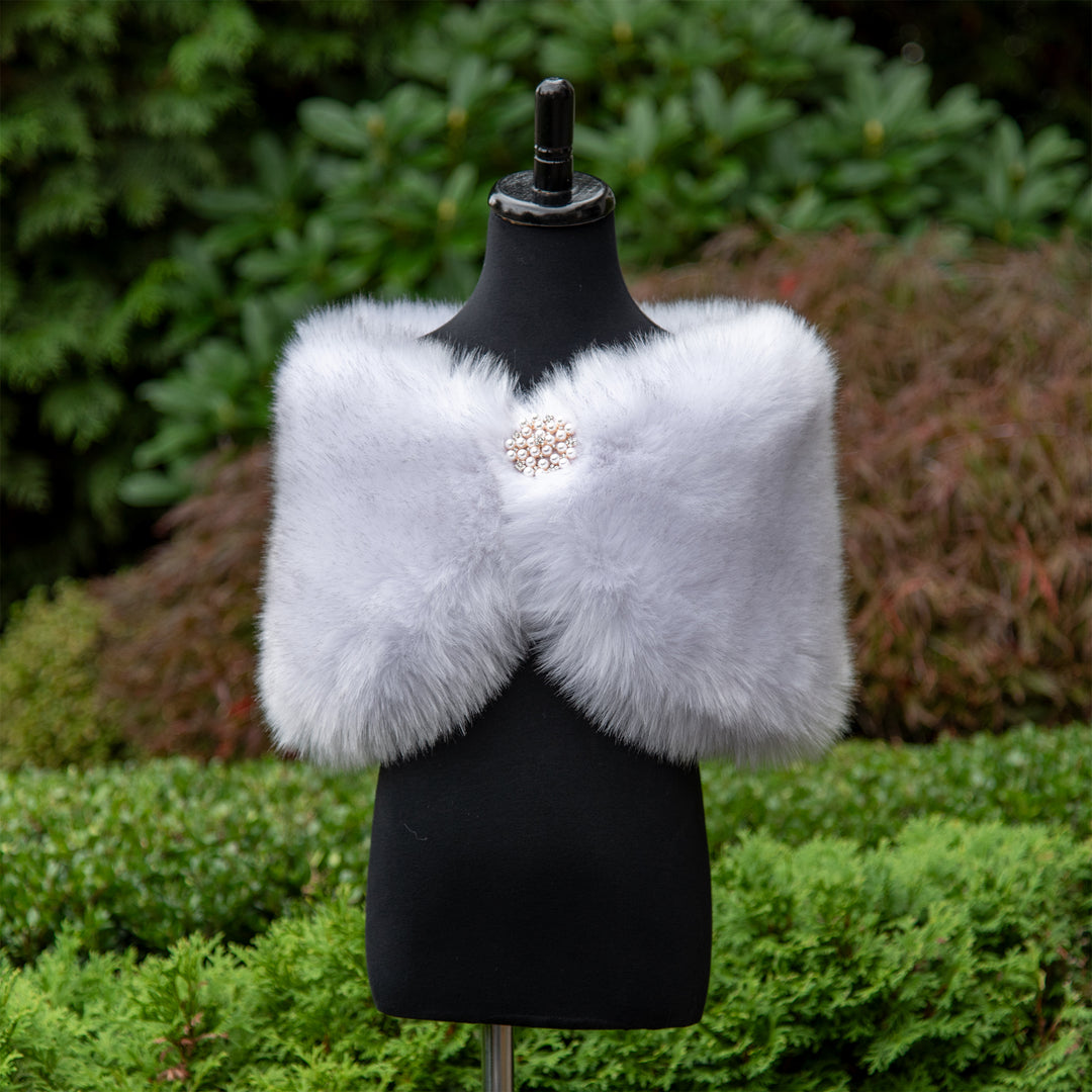 Flower girl light gray faux fur wrap