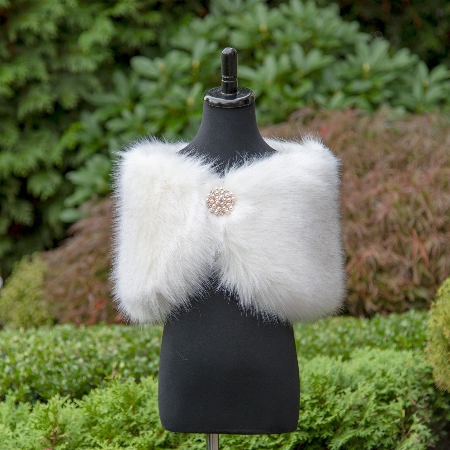 Flower girl light ivory with black tips faux fur wrap