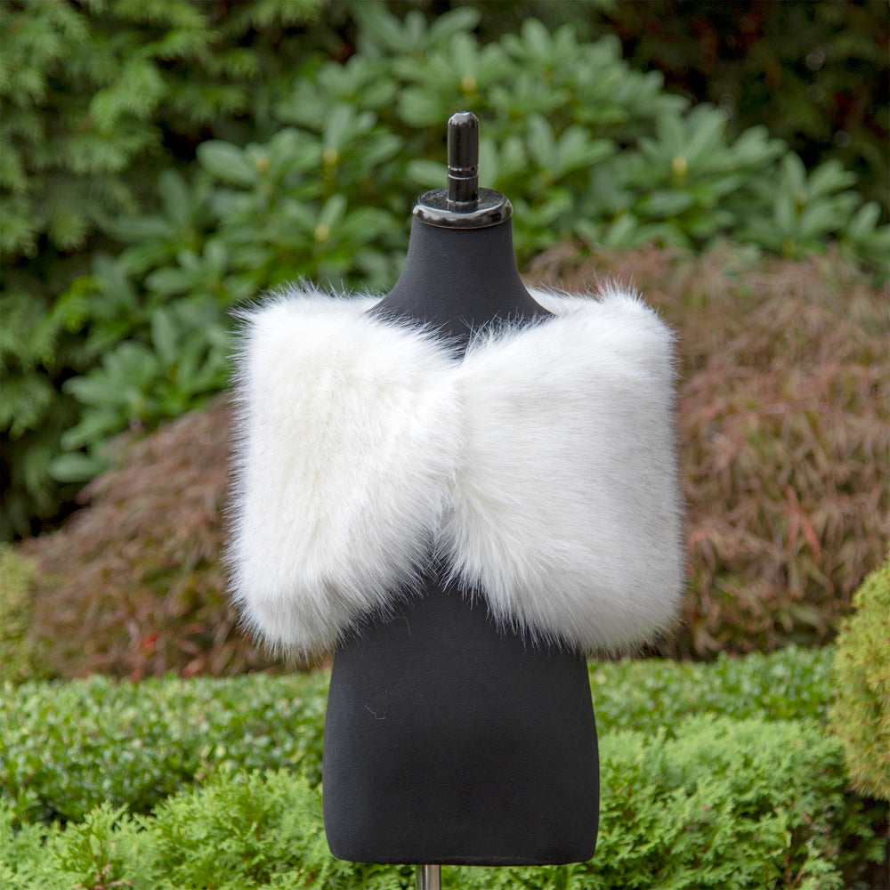 Flower girl light ivory with black tips faux fur wrap