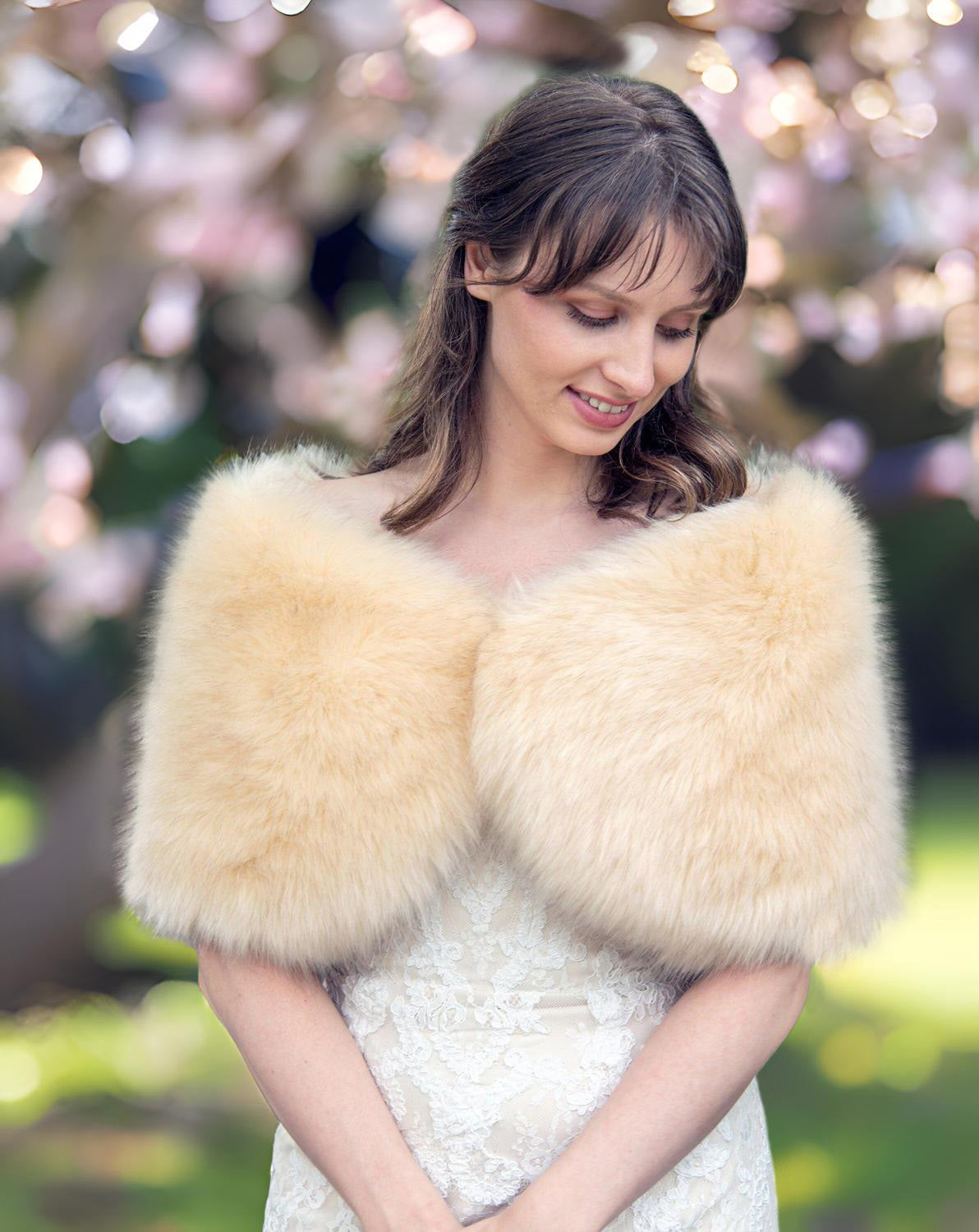 Champagne faux fur wrap bridal shawl wedding stole