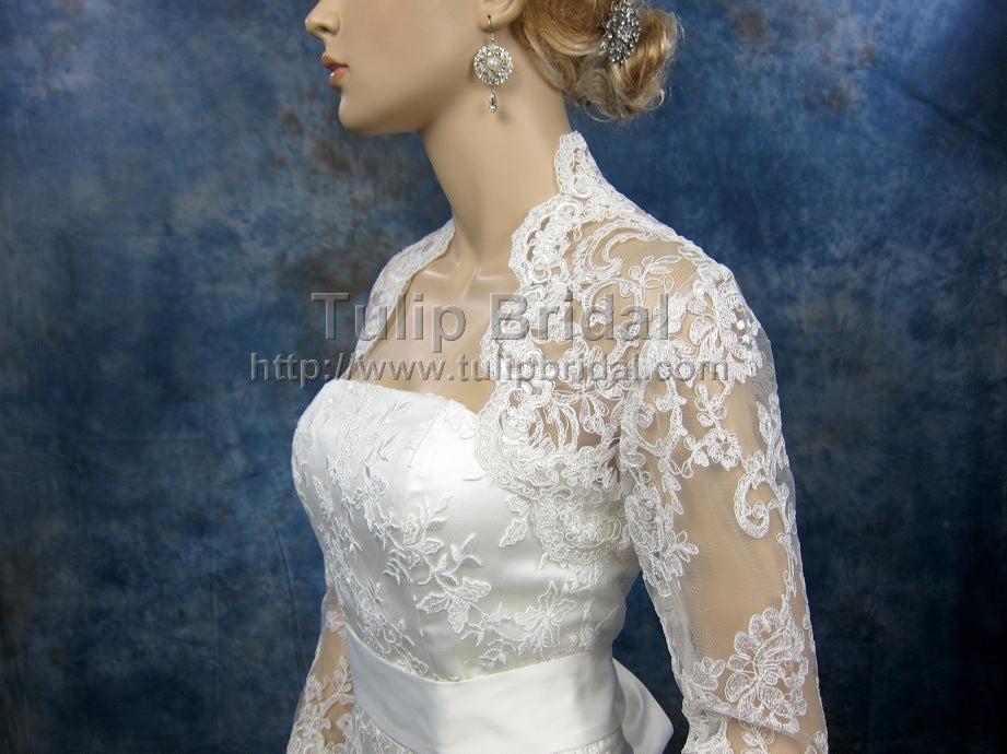 Ivory long sleeve lace bolero with keyhole back