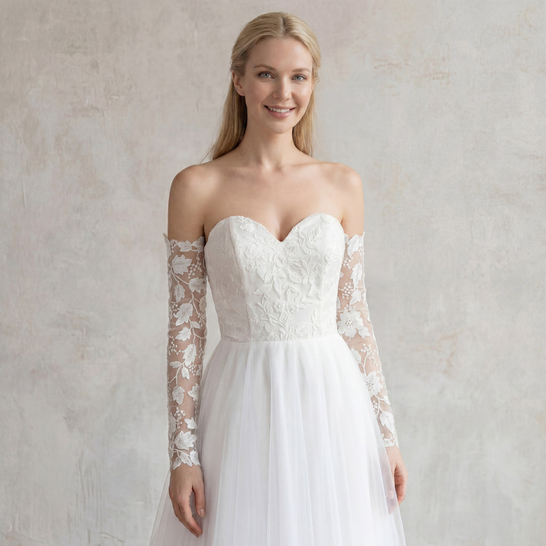 Off shoulder detachable sleeves DS007