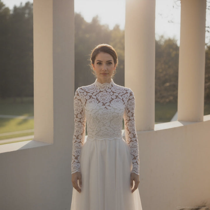 High neck stretchy lace wedding dress topper