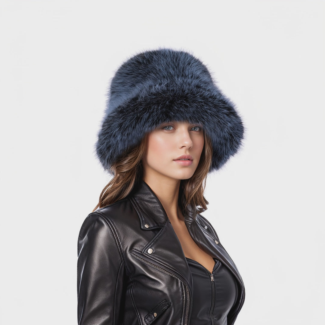 Gray black two tone faux fur bucket hat