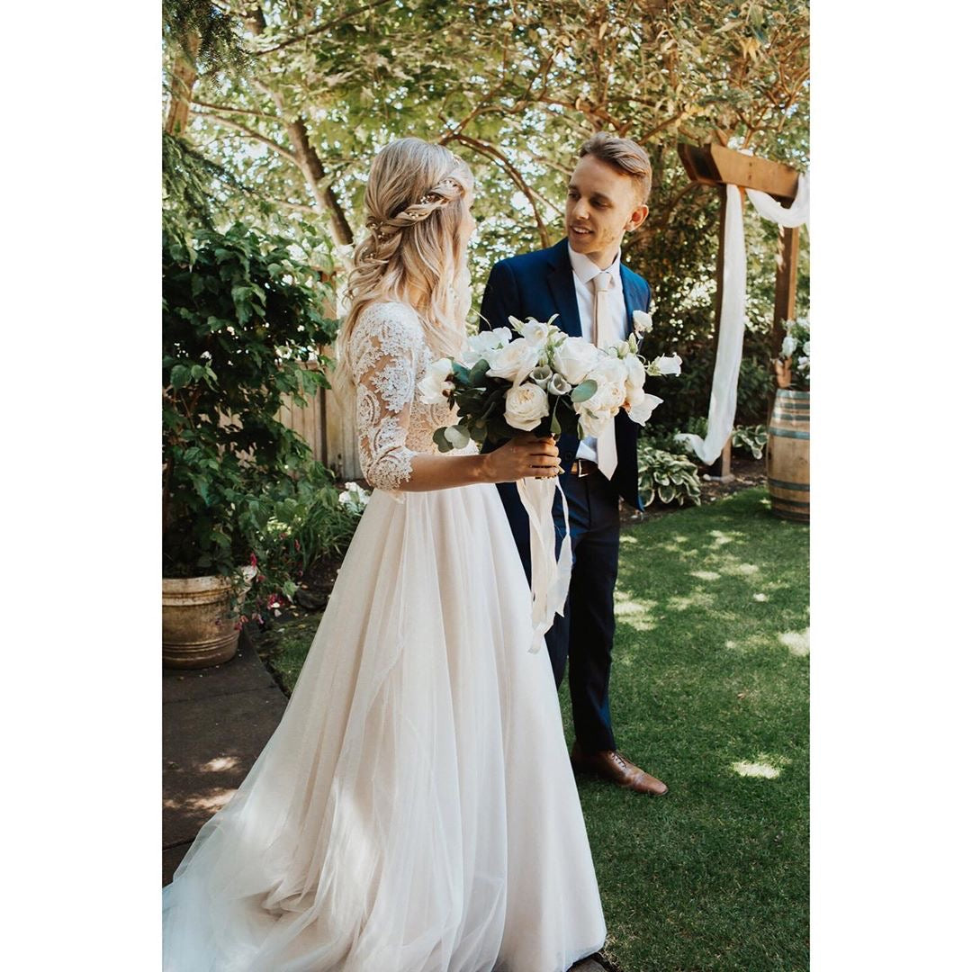 3/4 length sleeve lace wedding dress – Tulip Bridal