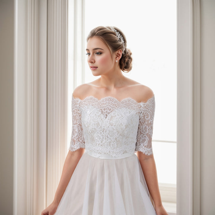 Off-Shoulder Chantilly Lace Bolero wedding dress topper
