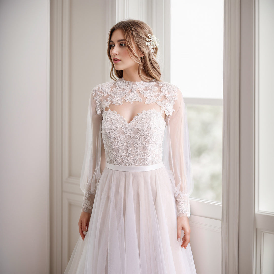 Keyhole back bishop sleeve wedding dress topper