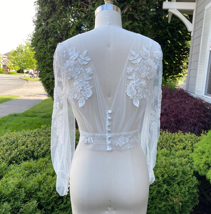 Bishop sleeve ivory wedding dress topper WJ061