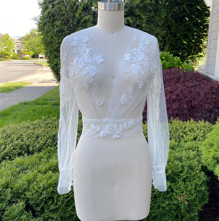 Bishop sleeve ivory wedding dress topper WJ061