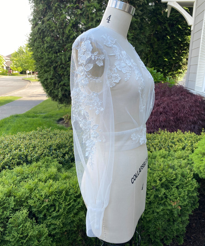 Bishop sleeve ivory wedding dress topper WJ061