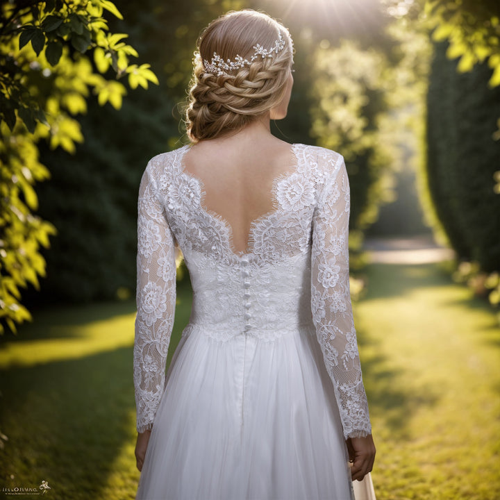 Light ivory long sleeve V neck wedding dress topper