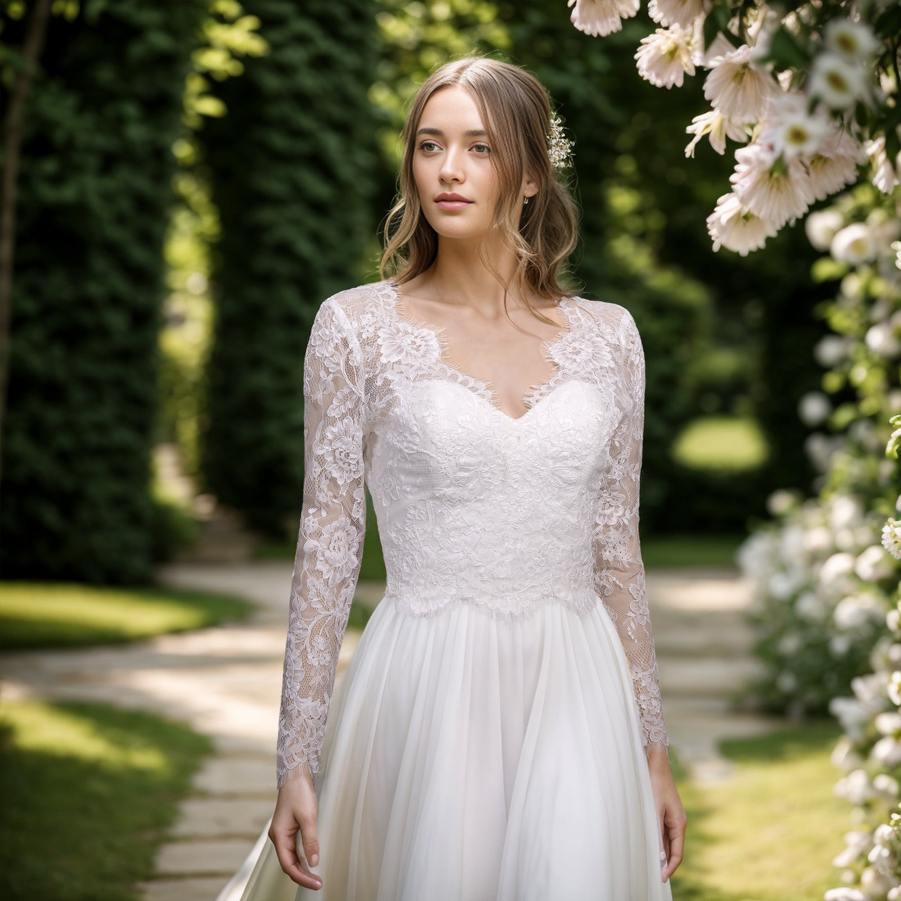 Light ivory long sleeve V neck wedding dress topper – Tulip Bridal