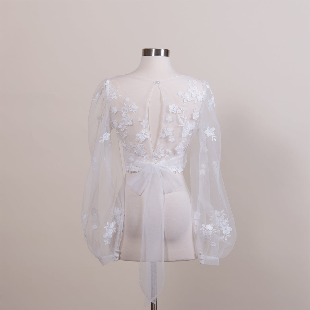 sheer dress topper Light Ivory Lace Wedding Dress Topper, Long Sleeves Lace Bridal Topper, Custom Long Sleeves Bridal Dress topper with Lace / Bolero 43"