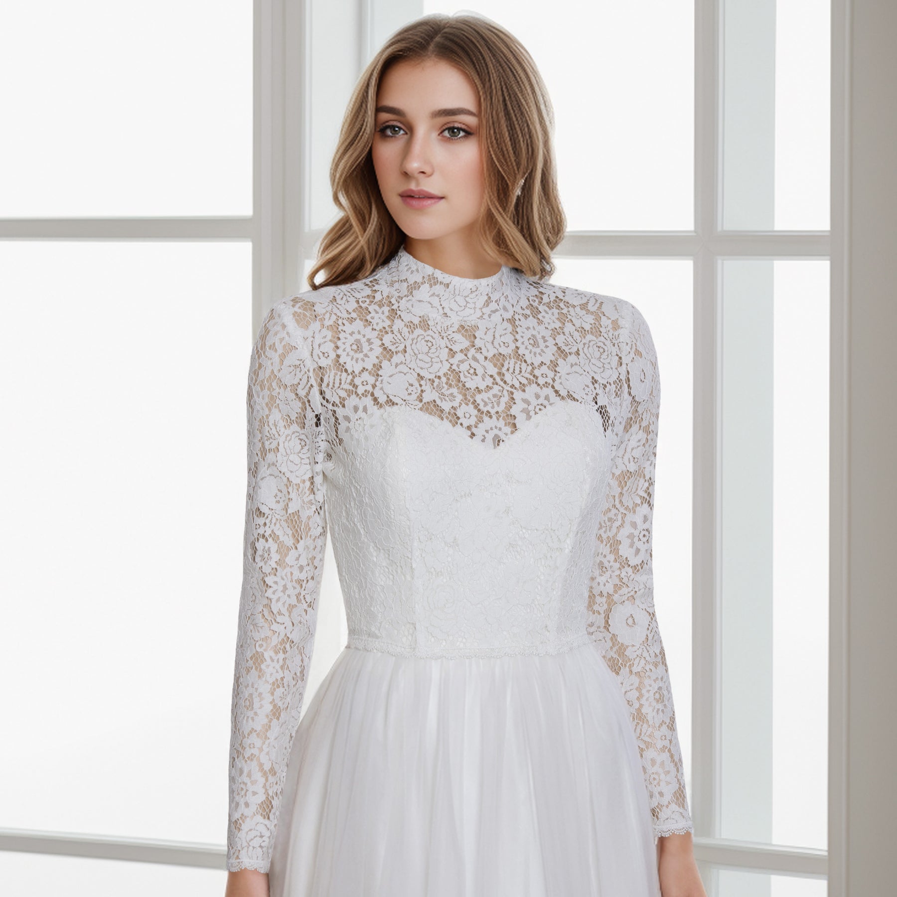 long-sleeve tulle wedding dress topper Bridal Tulle Top | Tulle Long Sleeve Bridal Top