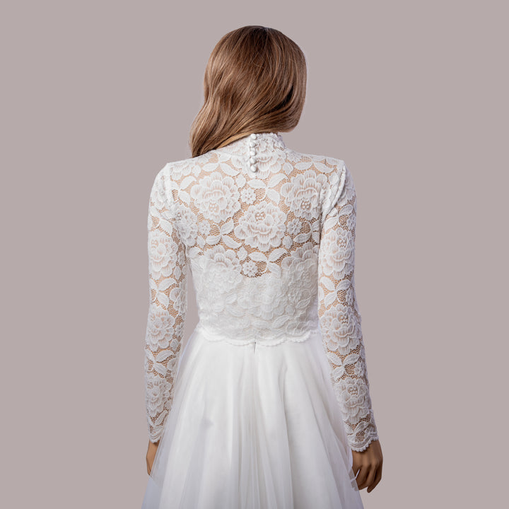 High neck stretchy lace wedding dress topper