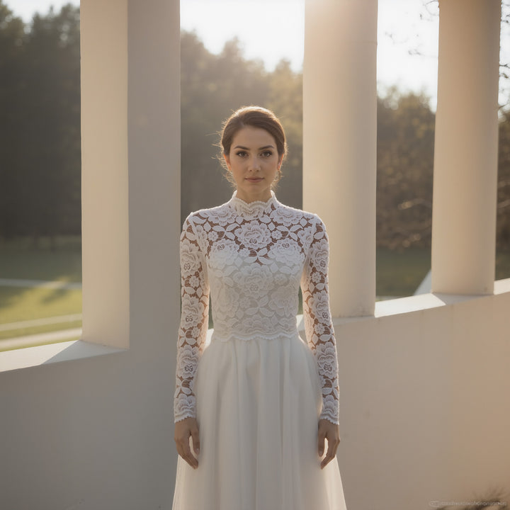 High neck stretchy lace wedding dress topper