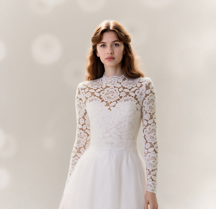 High neck stretchy lace wedding dress topper