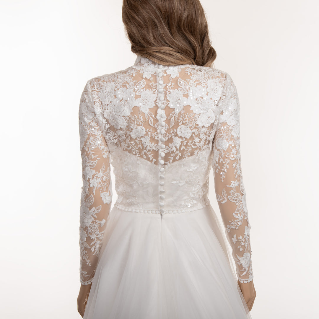 High neck lace wedding dress topper