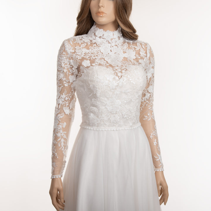 High neck lace wedding dress topper