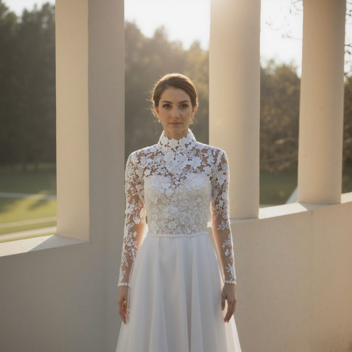 High neck lace wedding dress topper