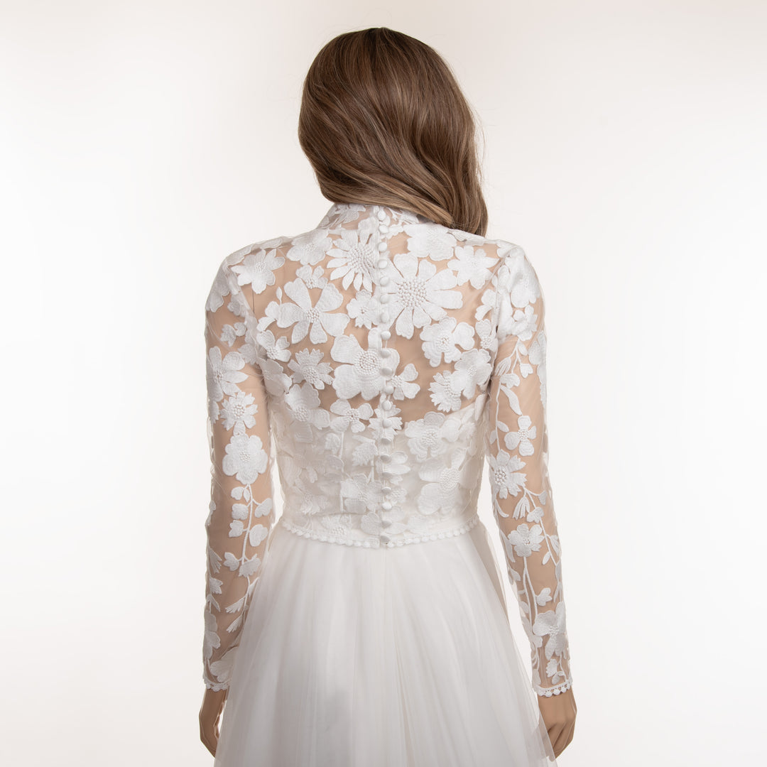 High neck lace wedding dress topper