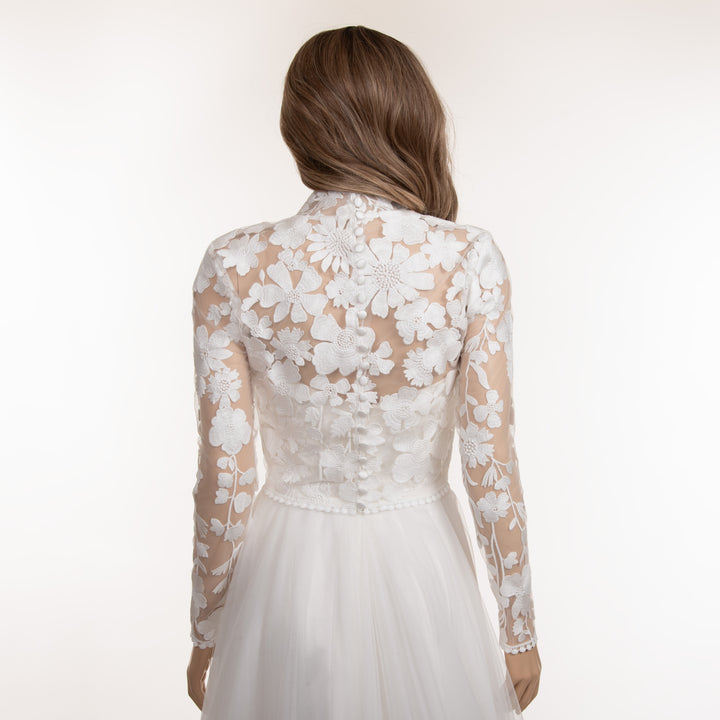 High neck lace wedding dress topper