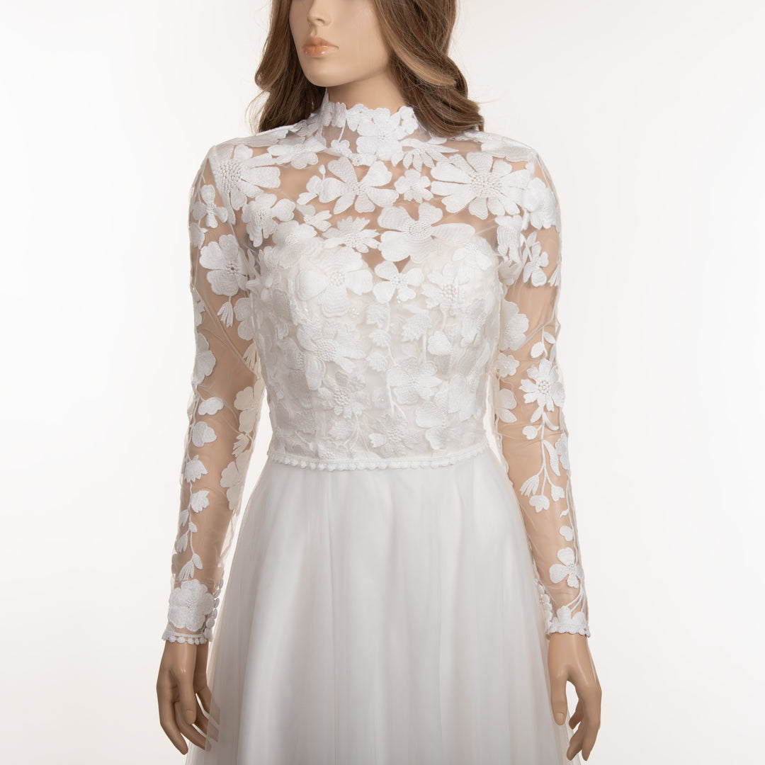 High neck lace wedding dress topper