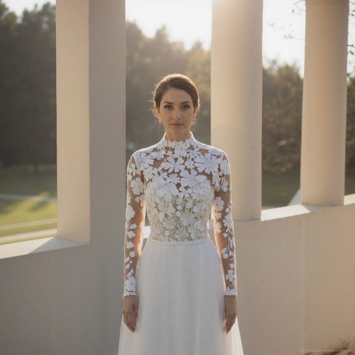 High neck lace wedding dress topper