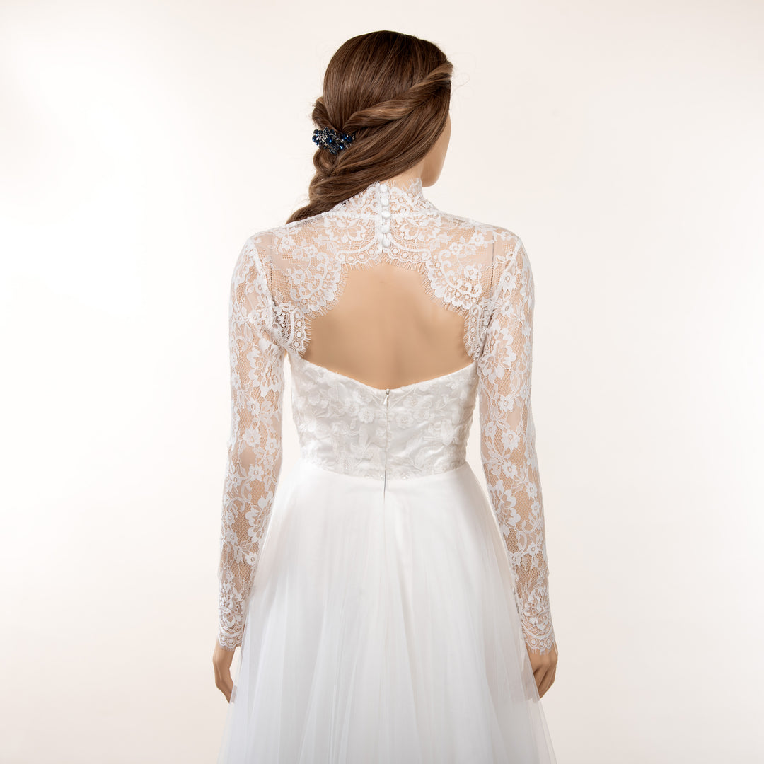 Mandarin collar lace wedding dress topper