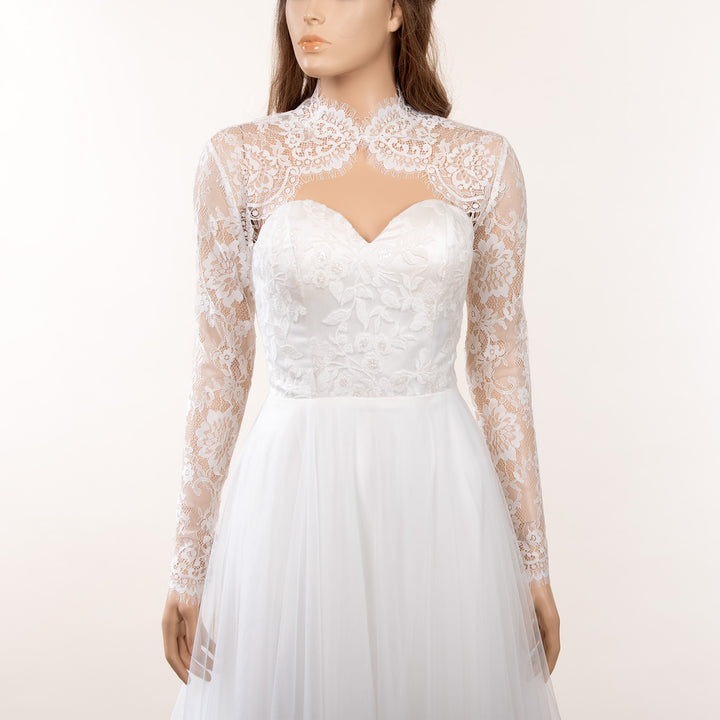 Mandarin collar lace wedding dress topper