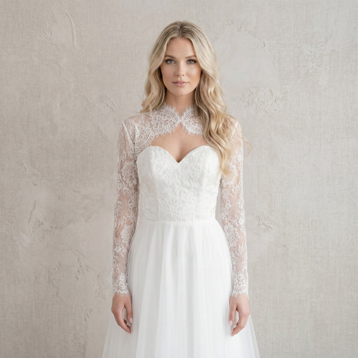 Mandarin collar lace wedding dress topper