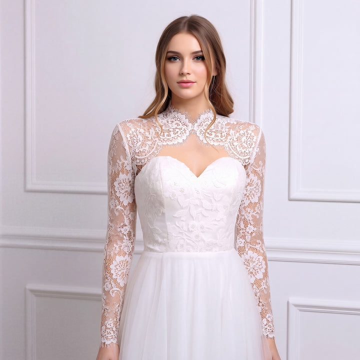 Mandarin collar lace wedding dress topper