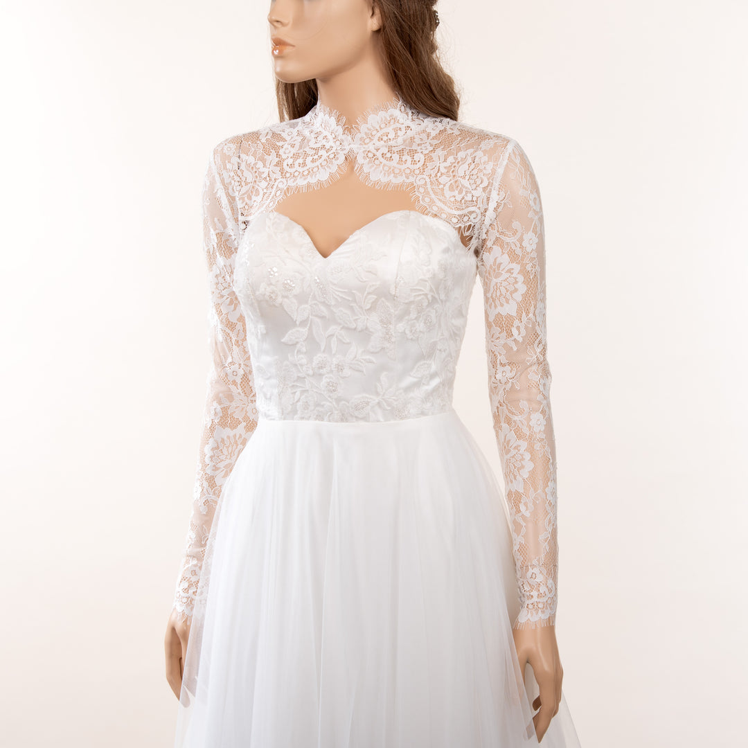 Mandarin collar lace wedding dress topper