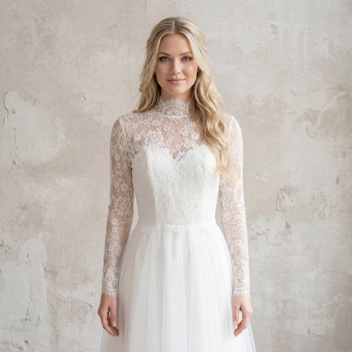 Mock neck lace wedding dress topper bridal bolero