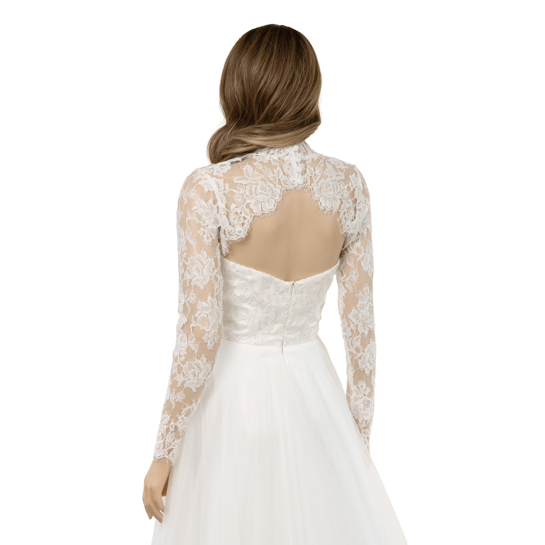 Mandarin collar lace bolero wedding dress topper