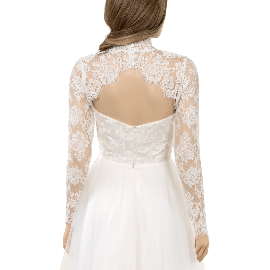 Mandarin collar lace bolero wedding dress topper