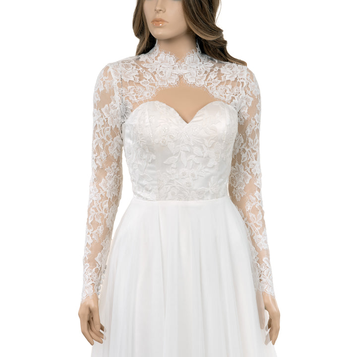 Mandarin collar lace bolero wedding dress topper