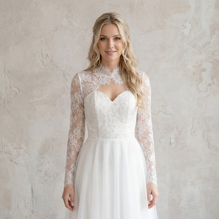 Mandarin collar lace bolero wedding dress topper