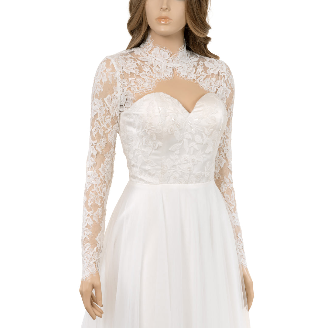 Mandarin collar lace bolero wedding dress topper