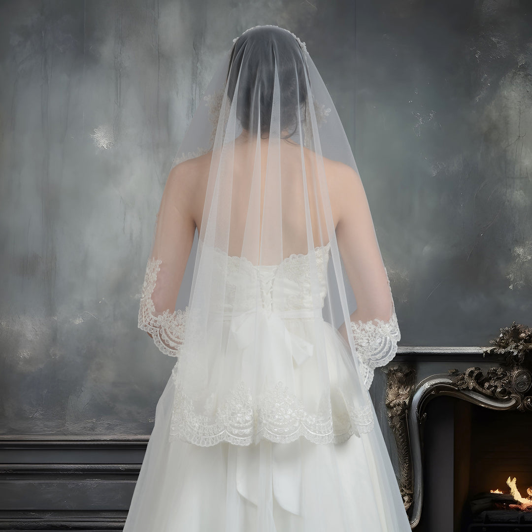 Mantilla bridal wedding veil elbow/fingertip V030