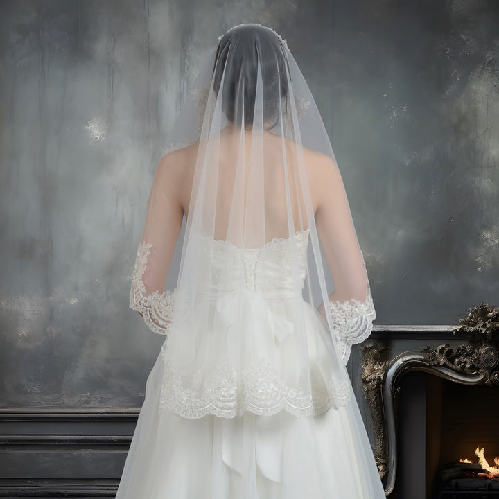 Mantilla bridal wedding veil elbow/fingertip V030