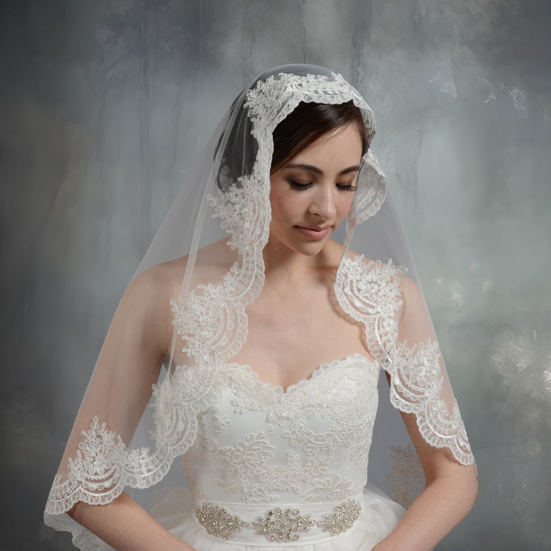 Mantilla bridal wedding veil elbow/fingertip V030