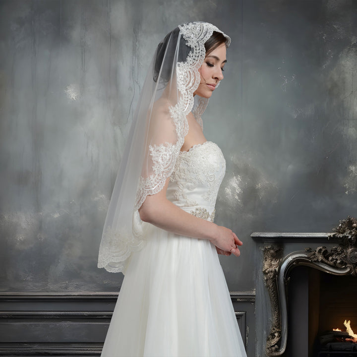 Mantilla bridal wedding veil elbow/fingertip V030