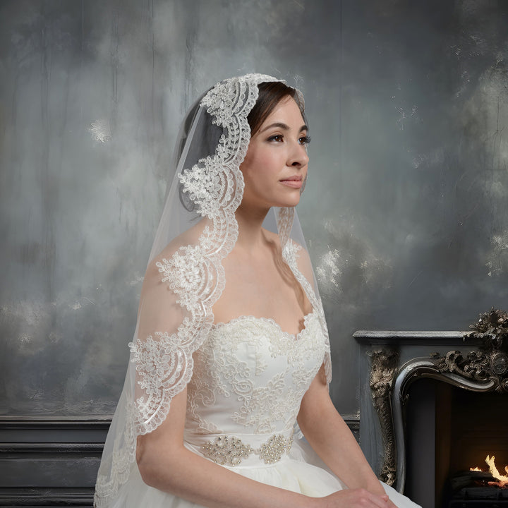 Mantilla bridal wedding veil elbow/fingertip V030